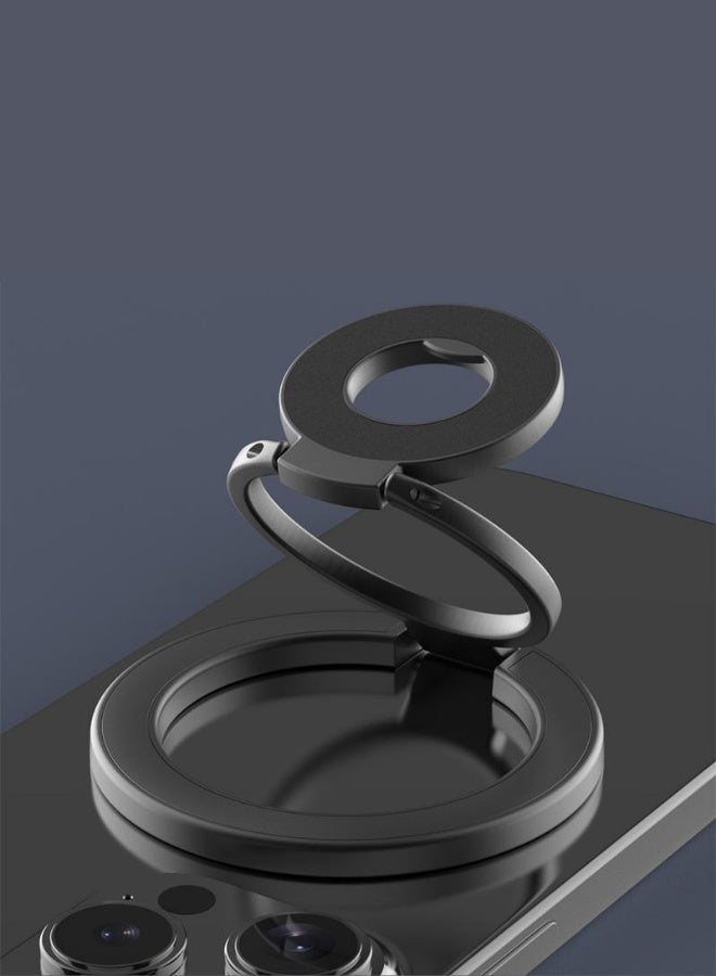 Dual Ring Magnetic Phone Holder, MagSafe Compatible 360° Rotation Tri-Fold Stand, Metal Texture for Car Mount & Live Stream - Image 1
